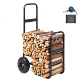 Firewood Log Cart, 250 lbs Load Capacity, Outdoor and Indoor Wood Rack Storage Mover with Pneumatic Rubber Wheels, Heavy Duty Steel Dolly Hauler, Firewood Carrier for Fireplace, Fire Pit, Black
